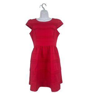 Elle Womens Hot Pink Cap Sleeve Textured A-Line Dress Size 10 Medium